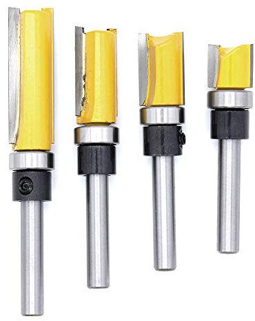 DingGreat 4Pcs 1/4 Shank Fresa a Taglienti Diritti per Rifilare con Cuscinetto, Fresa per la lavorazione del legno