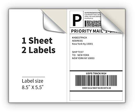 KKBESTPACK Fraktetiketter i halvark för laser- och bläckstråleskrivare – 2 per sida självhäftande postetiketter för paket – vita 8,5 x 5,5 fraktetiketter för fraktlådor (1 000 etiketter) (KK2LP)