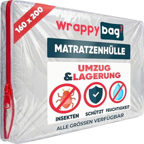 Wrappybag Funda de Plástico para Colchón – Resistente Funda de Colchón para Mudanza, Almacenamiento y Transporte - 5 Tamaños Disponibles - 160 x 200 cm