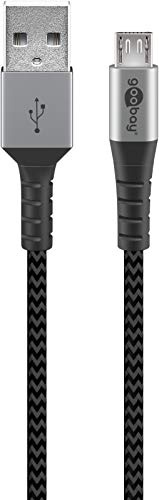goobay 49273 Micro USB Kabel – Extra Robustes Premium Textilkabel mit Metallsteckern - 0,5m, space grey