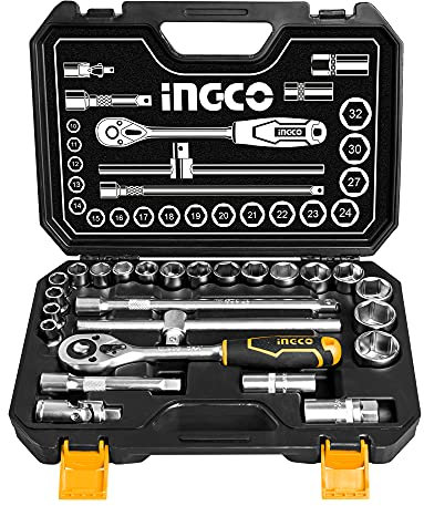Ingco 1/2 Socket Set, Quick Release Ratchet Wrench Tool Set 25pcs 1/2 Inch Ratchet Set HKTS12251