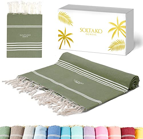 SOLTAKO 200 x 200 Toalla de Playa Fouta Beach Bath Gym SPA Yoga Hammam Toalla Piscina Picnic 100% Algodón