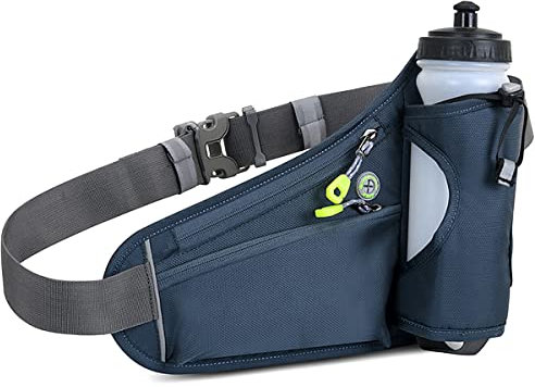 Waist Fanny Pack Waterproof Running Waist Bag Bumbags Cycling Bum Bag with Water Bottle Holder Travel Walking Dog Climbing Hiking Cycling Outdoor Sport Waist Bag with Reflective Strips (Dark Grey)