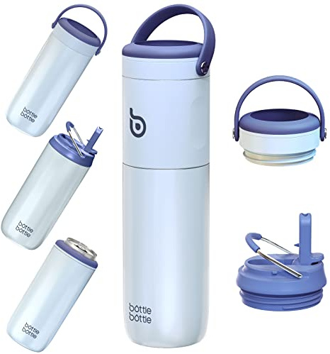 BOTTLE BOTTLE 3IN1 18 oz Magic water Bottle Purple | Insulated Water Bottle for Sports with Straw,2 lids,for Slim Can Coolers and Kids Tumbler,for Outdoor Activities