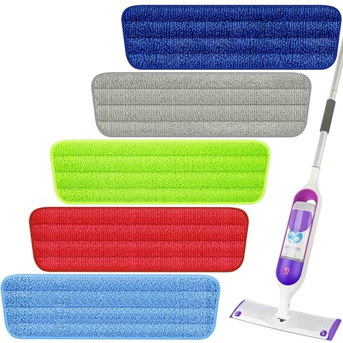 TRAV-ROUND Mikrofaser-Spray-Mopp-Pads, Ersatz, 39,9 x 13 cm, wiederverwendbar, waschbar, trocken und nass, Ersatzköpfe für Zuhause, Küche, kommerzielle Bodenreinigung, 5 Stück