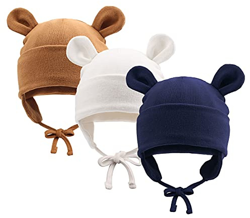 Pesaat Baumwolle Erstlingsmützen 0-12Monate Baby Mütze Neugeborene Mädchen Jungen Baby Beanie Newborn Mütze Mit Ohren und Band,Sommer,Frühling,Winter