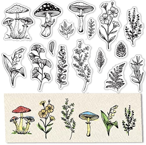 CRASPIRE Vårväxter svamp klara frimärken för korttillverkning dekoration scrapbooking tillbehör tallkottar stämplar blomma lilja ginkgo löv genomskinliga gummistämplar för papper fotoalbum hantverk