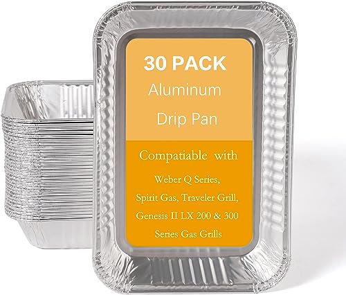 Puideon Paquete de 30 forros para bandeja de goteo 6415 compatibles con Weber Q Series, Genesis II, Spirit, Traveler Grills, parrillas de aluminio de 8.5 x 6, bandejas de grasa de aluminio de repuesto