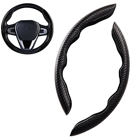 2 pezzi di coperture per volante auto, copertura per volante universale in carbonio, protezione segmentata per volante, antiscivolo e durevole per volanti di ogni dimensione, Nero A