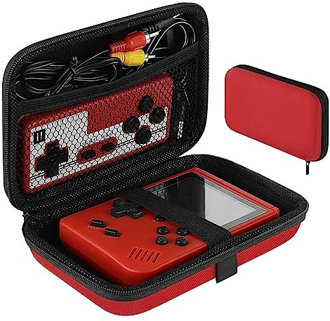 Linkidea Handheld Game Console Carrying Case, Protective Travel Retro Mini Game Storage Bag for Charging Cable, Earplugs, Batteries and Accessories (Red)