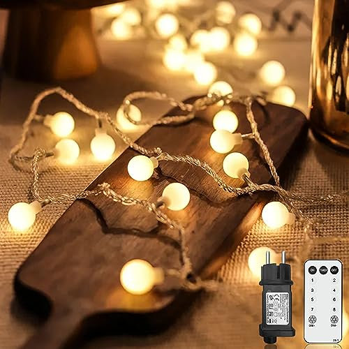Liyade lichterkette außen, 15M 120 LED Kugel lichterkette außen strom, 8 Modi und Merk Funktion, lichterketten innen mit Stecker, ideal für Weihnachten, Hochzeit, Party（Warmweiß）