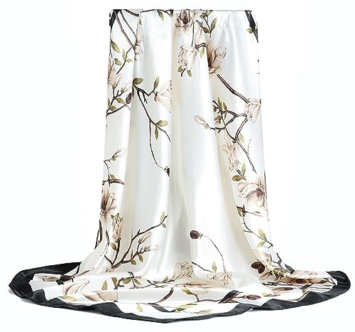 Traziewell White Scarfs for Women 35 Inch Head Scarfs Large Square Neck Wrap Sleeping Hair Wrapping Satin Scarves 4316