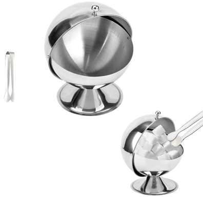 Cuenco de azúcar de acero inoxidable de 16 onzas con tapa enrollable y clip de cubo de azúcar inoxidable de 4.3 pulgadas, cuenco multiusos para servir alimentos, contenedor de almacenamiento de