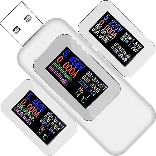 Retoo Tester USB, Misuratore di Corrente, Voltmetro, Amperometro, Tester di Tensione, Display a Colori, 4-20 VDC, Multifunzionale, Rilevatore di Caricabatterie, 56,6 x 24,7 x 11,2 mm, Bianco