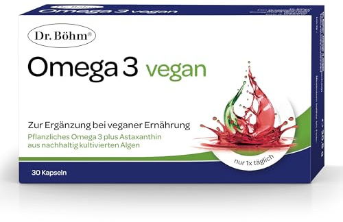 Dr Böhm Omega 3 vegan - Algenöl Kapseln, DHA & EPA, Astaxanthin, 30 Kapseln | Hochdosiertes Algenöl in Triglycerid-Form, pflanzliche Omega-3-Fettsäuren, fischölfrei, für Veganer und Vegetarier