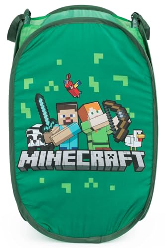 Jay Franco Minecraft Pop Up Hamper - Mesh Video Game Laundry Basket Bag with Durable Handles - Storage for Clothes or Toys