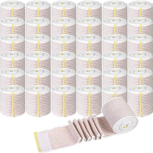 LEIFIDE 36 Pack Compression Bandage Wrap with Self Closure on Both Ends Elastic Bandage for Legs, Knees, Ankles, Wrists, Elbows, Shoulders, Athletic Stretchable Wrap(2 Inch,Yellow Trim)