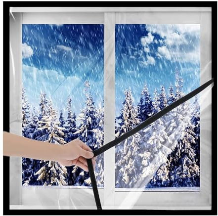 Kit de aislamiento de ventanas para invierno, plástico para ventanas para el invierno, película transparente con cinta de doble cara para película para cubrir ventanas,80x120cm