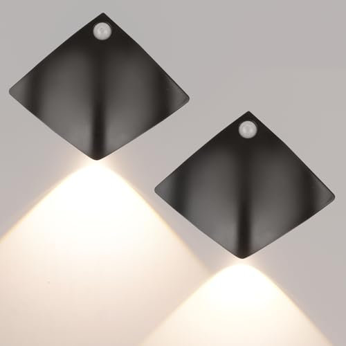 Miawtro Wall Lights, Battery Operated Wall Sconces Rechargeable, Black Touch Light with 2 Brightness Levels 2 Color Modes, Wall Lights for Living Room Bedrooms Balcony Corridor (2pcs)