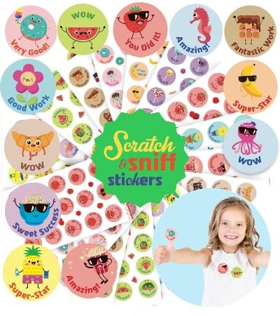 Scratch and Sniff Stickers - 24 Sheets Smelly Sticker Set Bulk,12 Different scents, Scented Motivational Teacher Stickers for Kids Classroom Rewards, Teachers Must Haves (360)