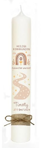 MilaBoo® personalisierte Kommunionkerze I 40 x 4 cm premium Kerze mit RAL - Zertifizierung I beidseitig bedruckt in Farbe I Made In Germany (beige)
