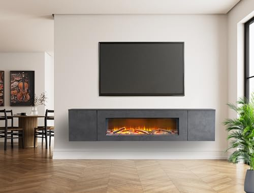 Acantha Orion Electric Floating Media Wall Suite in Slate Effect, 100 Inch