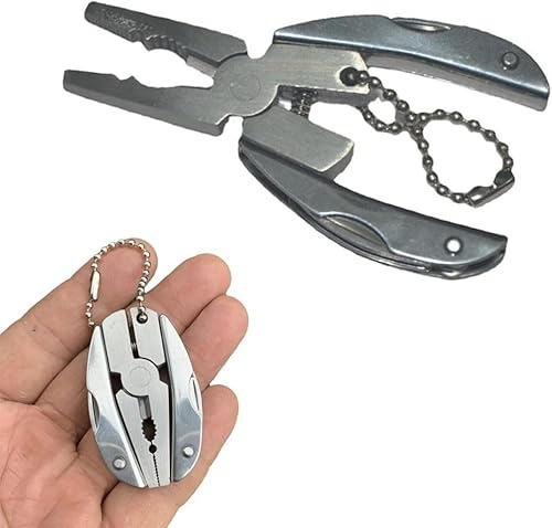 Pocket Mini Zange 7 in 1 Multifunktionszange Mini Faltbar Multi Tools Set Schlüsselanhänger Edelstahl Zange Abisolierzange für Outdoor Angeln Camping Wandern