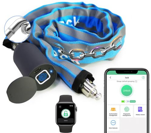 Kettenschloss eLinkSmart schlüsselloses wasserdichtes Fahrradschloss, 100 cm, Kettenschloss für Fahrrad, Roller, Motorrad, Tür, Zaun, Tor, Fingerabdruck, Bluetooth-App, strapazierfähig, Sicherheit,