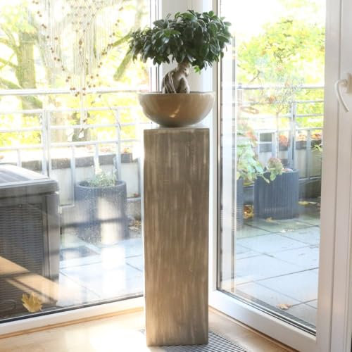 Oriental Galerie Säule Holzsäule Dekosäule Podest Ständer Sockel Blumenständer Holz Grauwash mittel 75 cm