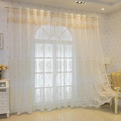 KEKUYA Transparente Vorhäng - Voile Gardinen Transparent Ösen Vorhang für Wohnzimmer Schlafzimmer Fenster Gardinen 2er Set 132 x 240 cm(BxH) Weiße Stickerei