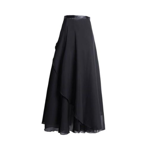 WJIAYAO Ballettkleidung Damen Erwachsene Lange Chiffon Ballett Röcke Frauen Weiche Ballett Kleid Ballett Tanz Kostüme(Black)