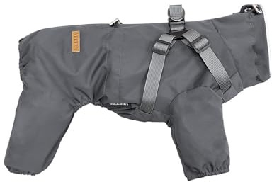 Regenmantel für kleine Hunde, verstellbar, mit 4 Beinen, wasserdicht, winddicht, reflektierend, für kleine und mittelgroße Hunde, Größe L, Grau
