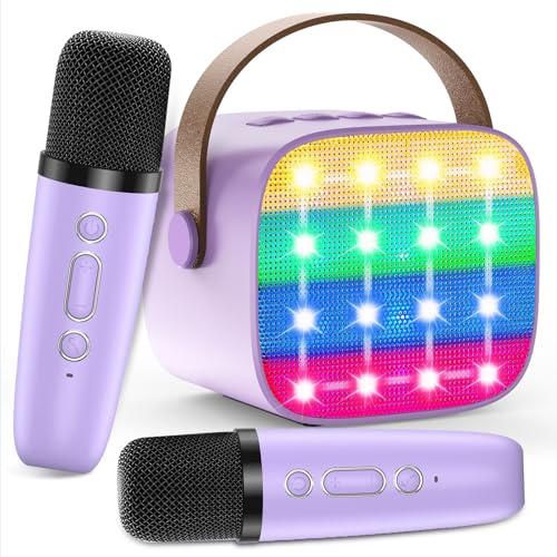 Karaoké pour enfants et adultes avec 2 microphones, Machine de karaoké portable avec lumière LED et effets de changement de voix, Cadeaux pour enfants de 3 à 18 ans, garçons et filles