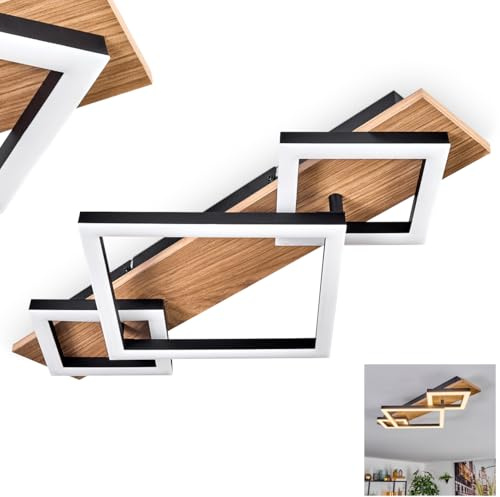 HOFSTEIN LED Deckenleuchte Cabanas, Deckenlampe aus Metall/Kunststoff in Schwarz/Holzoptik/Weiß, Leuchte im modernen Design, 24 Watt, 2900 Lumen, Esszimmer, Wohnzimmer, Schlafzimmer, Küche