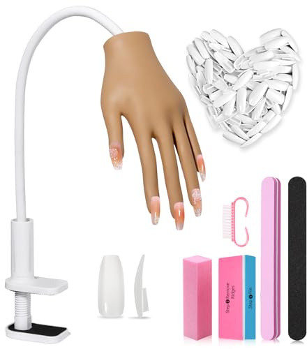 Adonafy Mano para Practicar Uñas - Silicona Mano Articulada Practicas Uñas - Flexible Dedos para Practicar Uñas para Principiantes Salón Casa