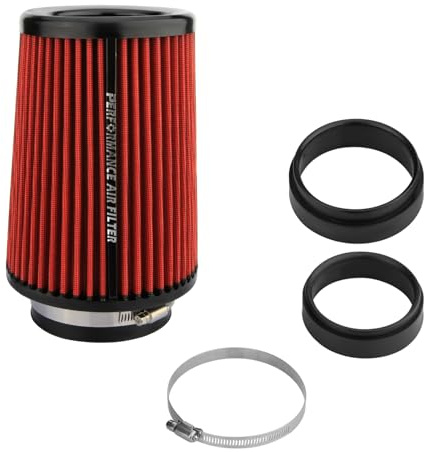 Twilight Garage Cold Air Intake Filter 3 Different Size 76MM 89MM 102MM High Flow Round Tapered Cone Closed-Top Cool Air Filter Compatible with car and Motorcycle - Red