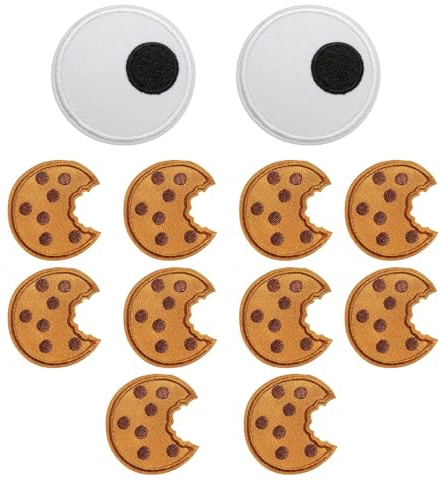 10 Stück Keks Aufnäher+2 Stück Augen Bügelbilder, Aufnäher zum Aufbügeln Cookies, Keksaufnäher Patch Gesticktes Bügelbilder Applikation für Kleidung zum Dekorieren Oder Reparieren von Kleidung