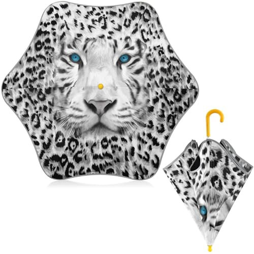 Kinder-Regenschirm, weißer Tiger-Druck, wasserdicht, leicht, winddicht, Schulschirm mit J-förmigem Griff, langer Regenschirm für Jungen und Mädchen, multi, 25.6''(65cm)