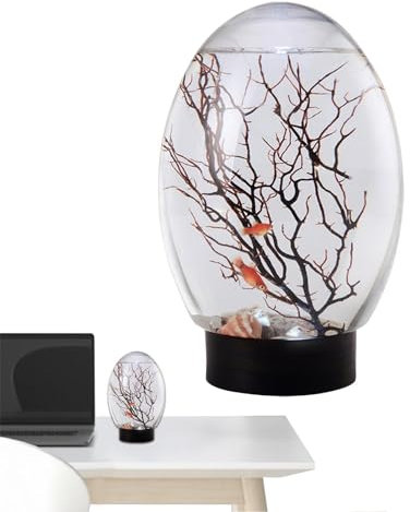 Nhujevkom Betta Fischtank, Schreibtisch Aquarium - Kleine Beta -Fischschale mit LED -Licht | Lustige Desktop -Landschaft, Lüfterzweigbaumschmuck für Zuhause, Studio