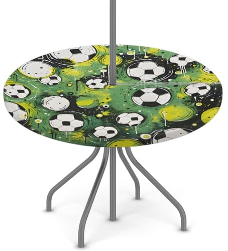 Woltant Tovaglia rotonda con foro per ombrellone e cerniera, facile da pulire, con bordi elastici, protezione per tavolo da giardino, patio, barbecue (verde calcio)