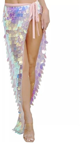 OhMill Women's Mermaid Sparkling Sequins Belly Dance Skirt Triangle Hip Scarf Waist Wrap Belly Dance Costume