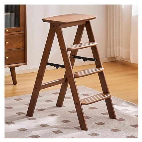 Escabeau pliable en bois, tabouret 2 en 1 et étagère de rangement, design portable antidérapant pour la maison et la cuisine, trois marches