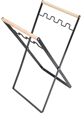 Baxnore Porta del Supporto per Sacchetto per Spazzatura a Doppia Busta, Telaio di Ferro Pieghevole con Manico in Legno in Gomma per Campeggio da Cucina Esterna Interno (Nero)