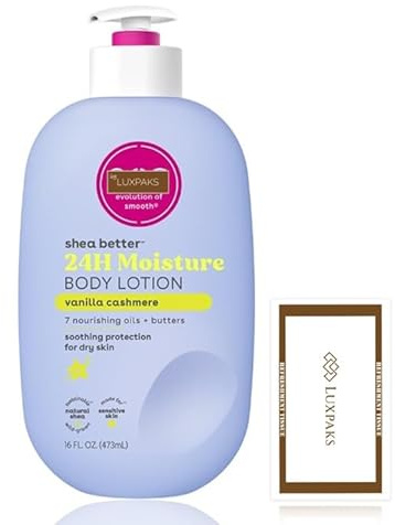 Lingette nettoyante fournie avec une lotion au beurre de karité eos - Hydratant vanille cachemire pour peaux sèches, 473,2 ml - par Luxpaks