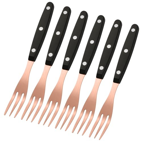 Silverware Fork, Set of 6 Dinner Forks, Stainless Steel Table Forks, Heavy Duty Flatware Fork, Rose Gold