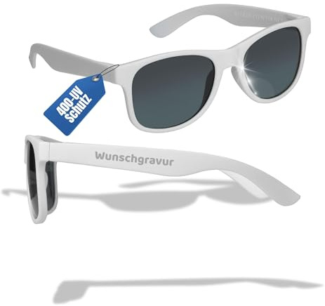 Personalisierte Sonnenbrillen umweltfreundlich 'Umi' - Sonnenbrille Herren & Damen - Brille mit UV400 Schutz - Sunglasses als personalisierte Geschenkidee für den Sommer, Farbe:weiß