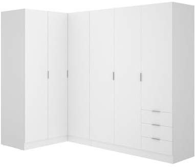 Vente-unique - Eckkleiderschrank mit 6 TÃ Â ÂÂ Ã Â ¼Ren & 3 Schubladen - 213 cm - WeiÃ Â ÂÂ Ã Â ÂÂ - LISTOWEL