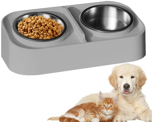 Bkljkf Katzennapf Set für Futter und Wasser | Erhöhter Doppel Napf Für Katzen | Hoher Anti-Verschütten Napf für Fütterung Trinken Wohnung Reise Stadt Moderne Haustier Zubehör Lösung