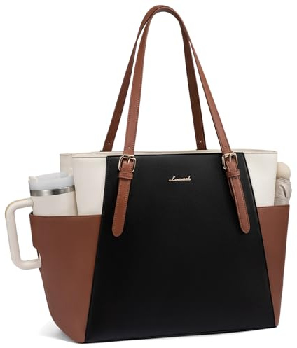 LOVEVOOK Handtasche Damen Groß, PU Leder Arbeitstasche, 17 Zoll Laptoptasche, Große Wasserflaschen-Tasche Außen, Lehrertasche, Aktentasche, Stylische Shopper Tasche für Uni, Business, Büro und Reise