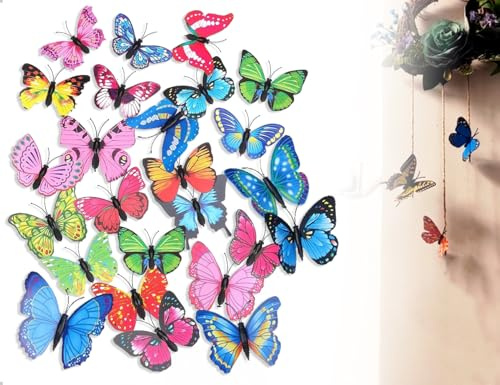 Emezddo 25 Stück Schmetterlinge Deko,PVC Fliegende 3D Schmetterling Brosche,verwendet für Schlafzimmer Curtains Dining Table Büro Party Dekoration